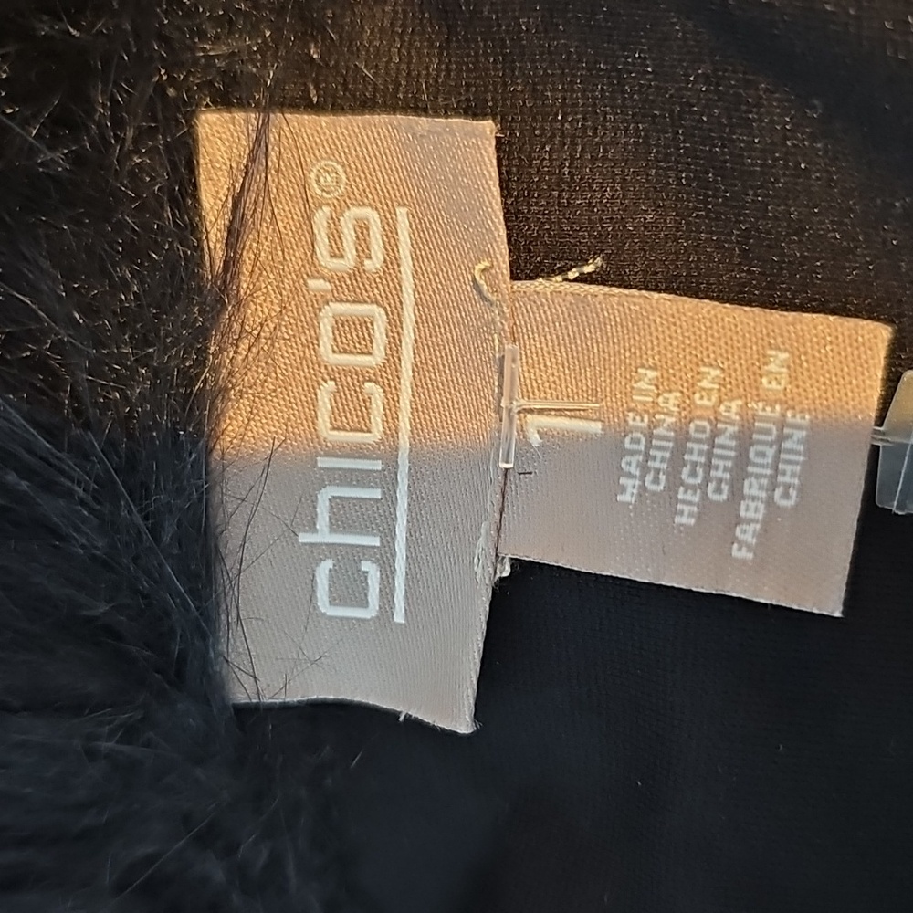 Chico's Size 1 M Elegant Black Belted Vest with Faux Collar - Picture 5 of 7